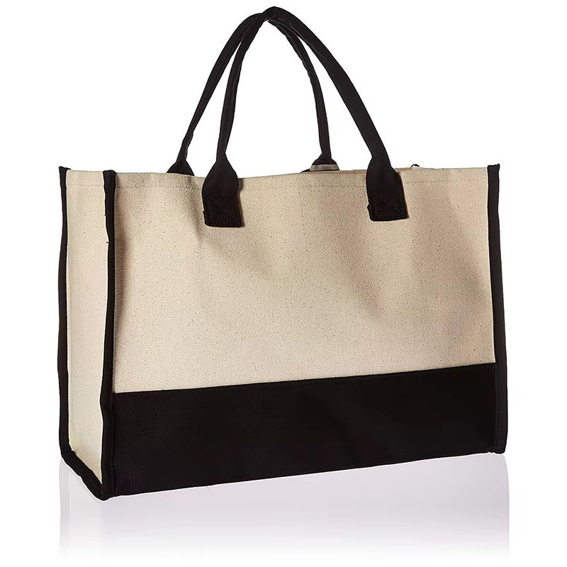 Fashionable Canvas Tote Bag with Floral Design - Versatile Beach and Shopping Handbag with Large Capacity