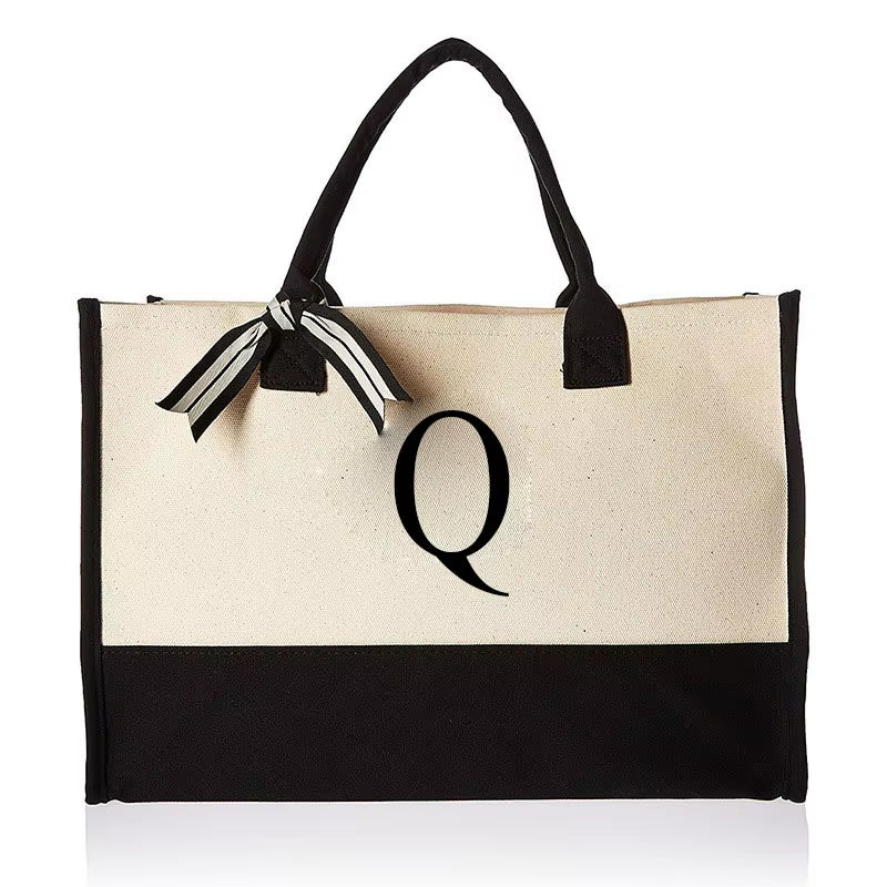 Fashionable Canvas Tote Bag with Floral Design - Versatile Beach and Shopping Handbag with Large Capacity