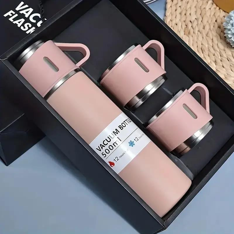 1Set Thermal Mug 500Ml/16.9Oz, Stainless Steel Vacuum Insulated Bottle with Cup for Coffee Hot Drink and Cold Drink, Water Flask Back to School
