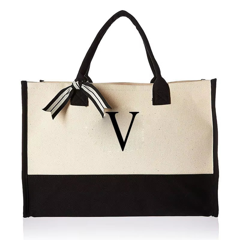 Fashionable Canvas Tote Bag with Floral Design - Versatile Beach and Shopping Handbag with Large Capacity