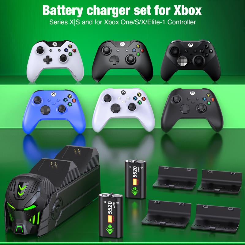 ESYWEN Rechargeable Xbox Controller Charger Station with 2X5520Mwh for Xbox Series X/S/One/One X/One S Elite Controller with 4 Battery Covers