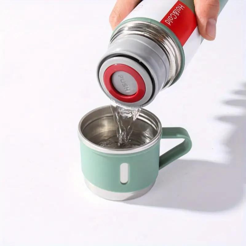 1Set Thermal Mug 500Ml/16.9Oz, Stainless Steel Vacuum Insulated Bottle with Cup for Coffee Hot Drink and Cold Drink, Water Flask Back to School