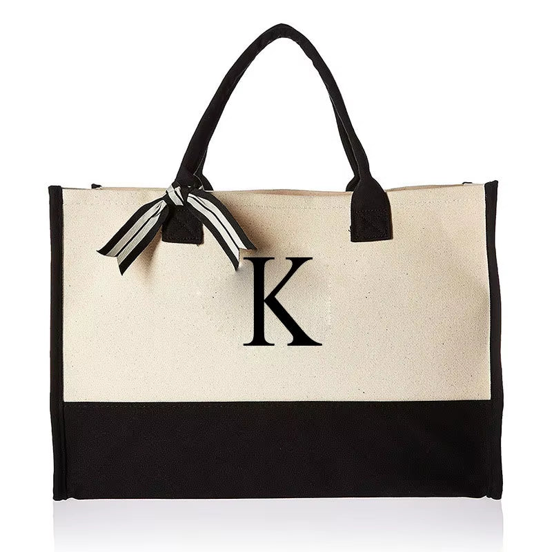 Fashionable Canvas Tote Bag with Floral Design - Versatile Beach and Shopping Handbag with Large Capacity