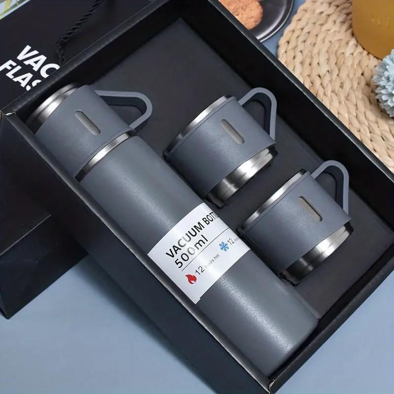 1Set Thermal Mug 500Ml/16.9Oz, Stainless Steel Vacuum Insulated Bottle with Cup for Coffee Hot Drink and Cold Drink, Water Flask Back to School