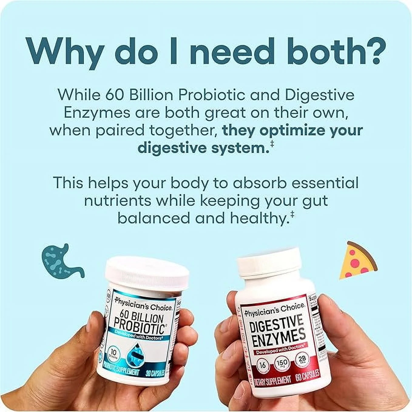 Physician'S Choice Gut Health Bundle: 60B Probiotic 30Ct + Digestive Enzymes 60Ct for Gut Health