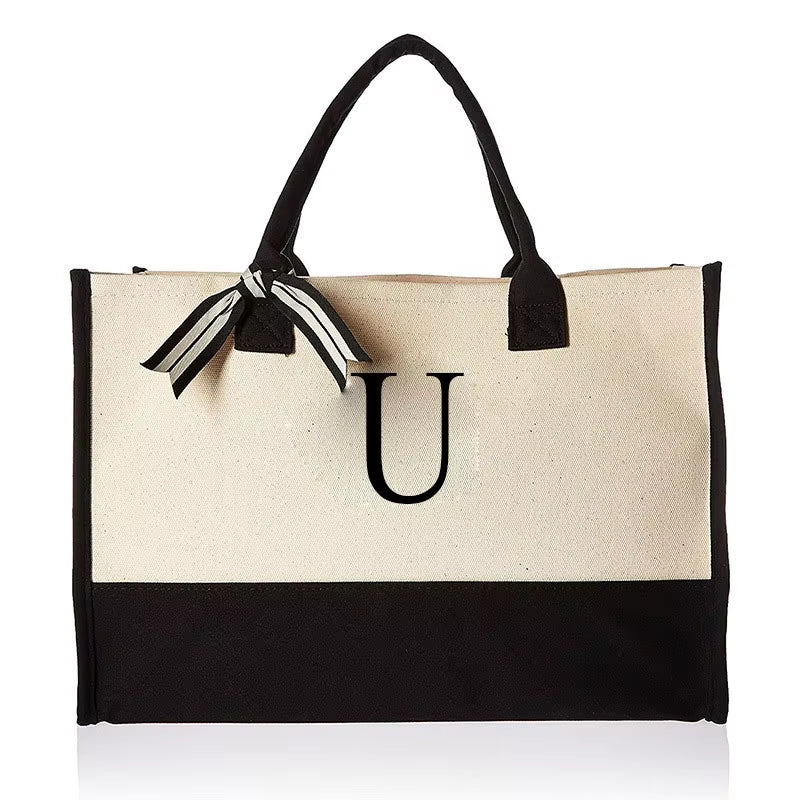 Fashionable Canvas Tote Bag with Floral Design - Versatile Beach and Shopping Handbag with Large Capacity