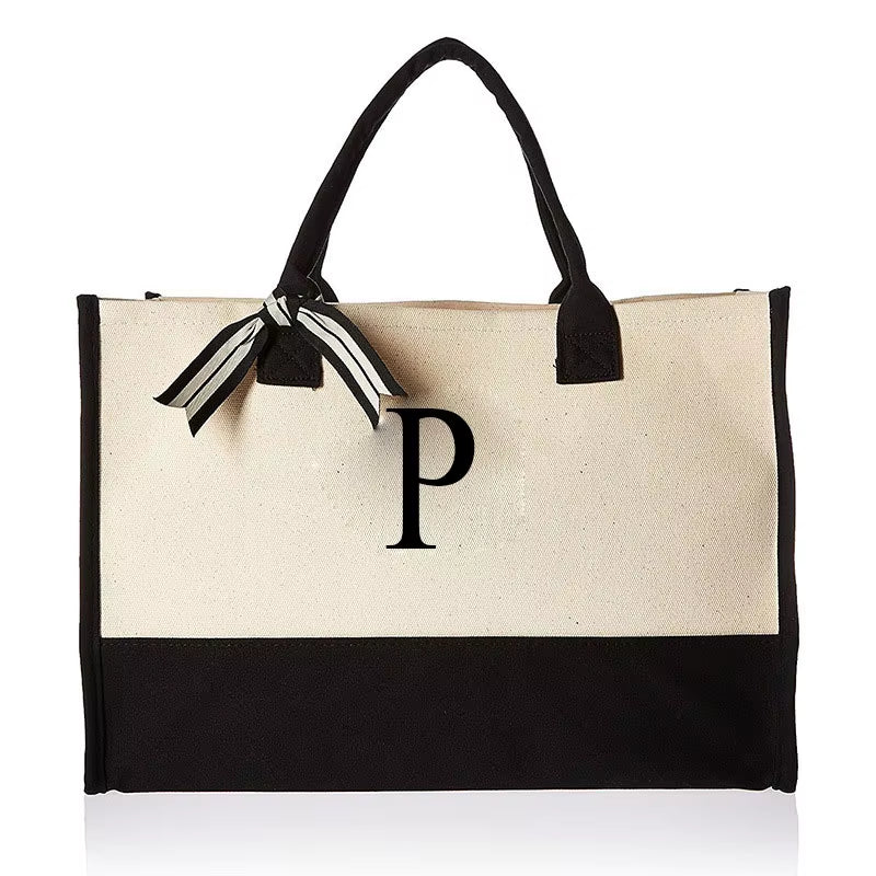 Fashionable Canvas Tote Bag with Floral Design - Versatile Beach and Shopping Handbag with Large Capacity