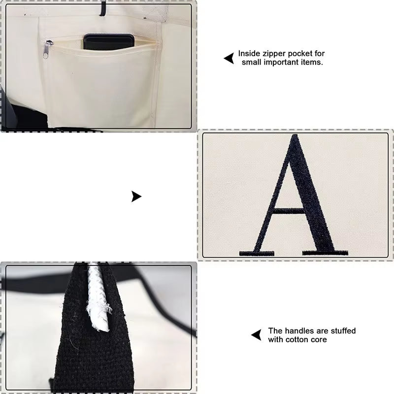 Fashionable Canvas Tote Bag with Floral Design - Versatile Beach and Shopping Handbag with Large Capacity