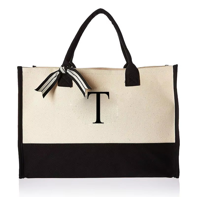 Fashionable Canvas Tote Bag with Floral Design - Versatile Beach and Shopping Handbag with Large Capacity