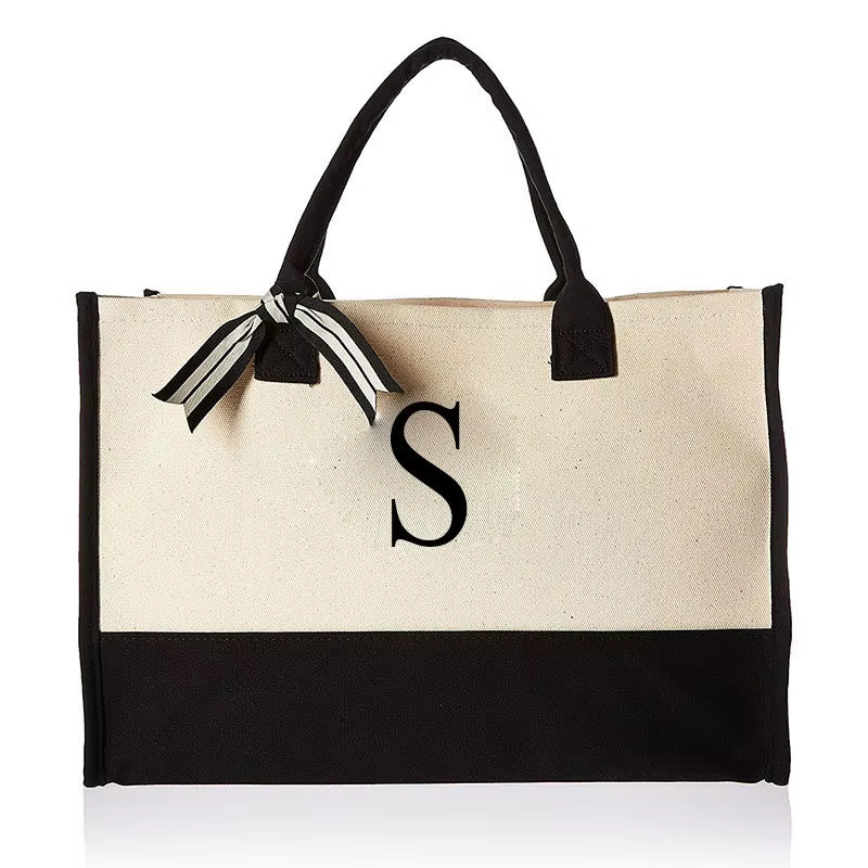 Fashionable Canvas Tote Bag with Floral Design - Versatile Beach and Shopping Handbag with Large Capacity