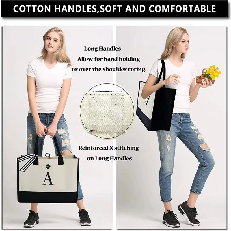 Fashionable Canvas Tote Bag with Floral Design - Versatile Beach and Shopping Handbag with Large Capacity