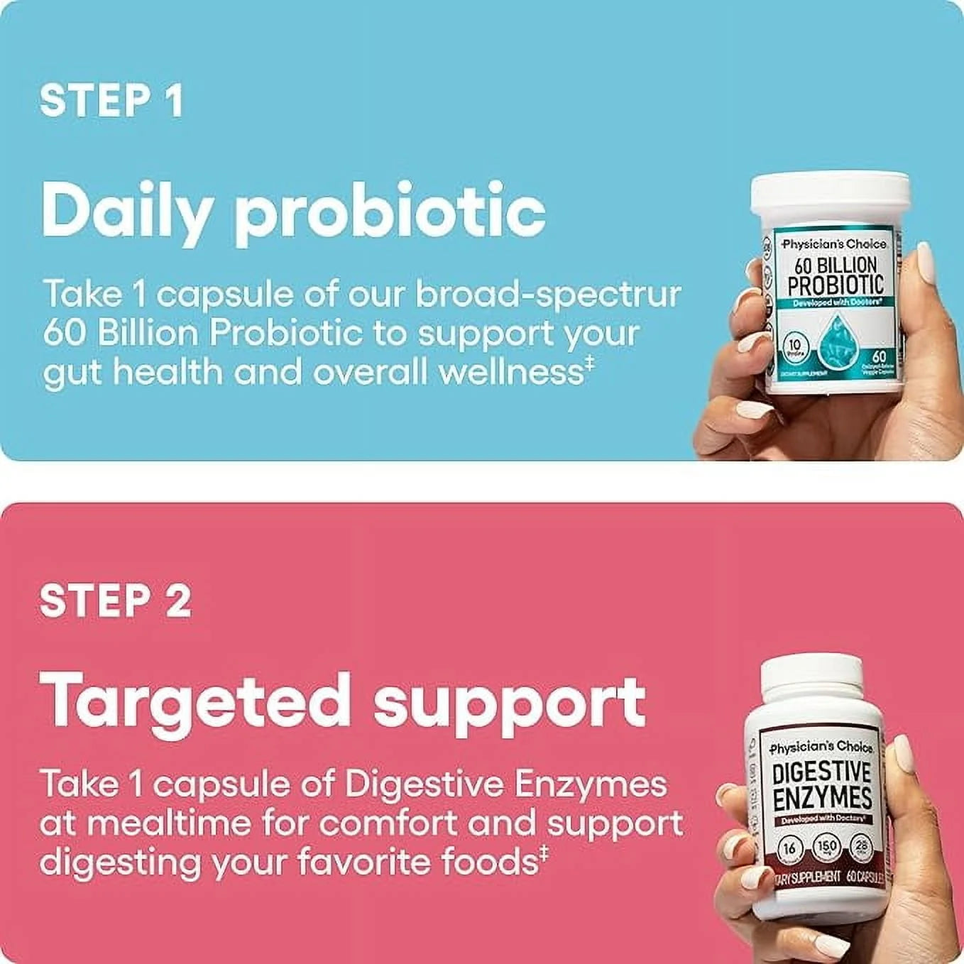 Physician'S Choice Gut Health Bundle: 60B Probiotic 30Ct + Digestive Enzymes 60Ct for Gut Health