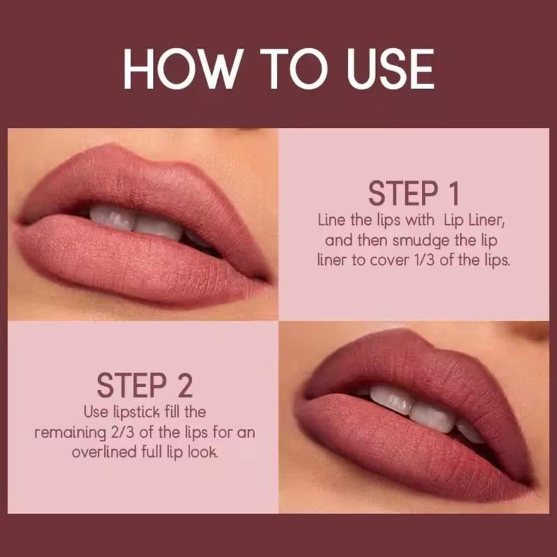Waterproof 2-In-1 Lipstick Set with Lip Liner - Long Lasting Korean Cosmetics, Matte Lipstick Makeup for Women