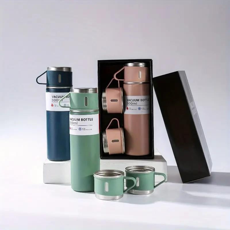 1Set Thermal Mug 500Ml/16.9Oz, Stainless Steel Vacuum Insulated Bottle with Cup for Coffee Hot Drink and Cold Drink, Water Flask Back to School