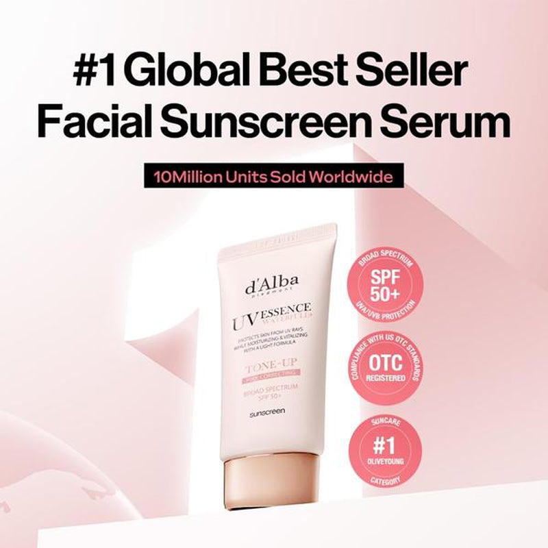 [OFFICIAL D'Alba] White Truffle Waterfull Tone up Sunscreen Serum - SPF 50+ Hydrating Korean Facial Sun Cream (1.69 Fl Oz) Lightweight Moisturizer