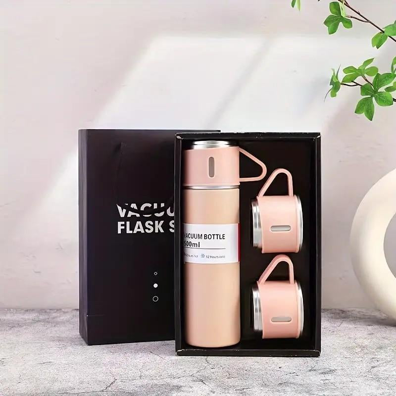 1Set Thermal Mug 500Ml/16.9Oz, Stainless Steel Vacuum Insulated Bottle with Cup for Coffee Hot Drink and Cold Drink, Water Flask Back to School