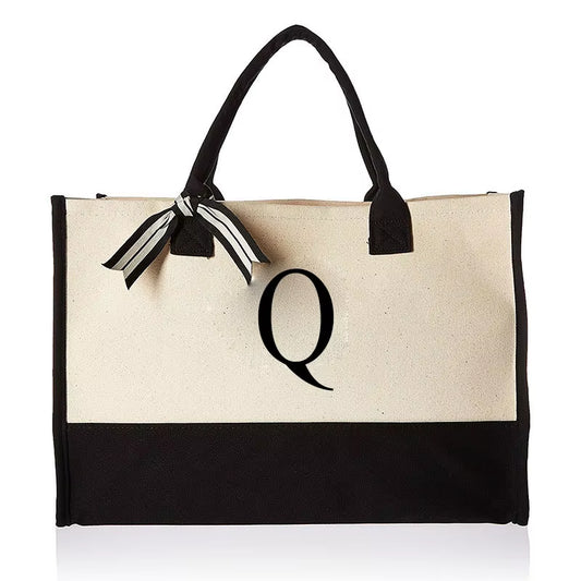 Fashionable Canvas Tote Bag with Floral Design - Versatile Beach and Shopping Handbag with Large Capacity
