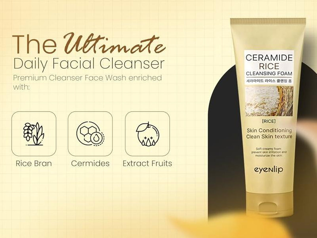 Eyenlip Pure & Deep Rice Cleansing Foam, 100Ml - Korean Cleanser for Men and Women Facial Skincare Comfort Skin Repair