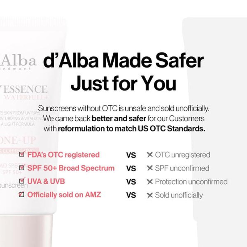 [OFFICIAL D'Alba] White Truffle Waterfull Tone up Sunscreen Serum - SPF 50+ Hydrating Korean Facial Sun Cream (1.69 Fl Oz) Lightweight Moisturizer