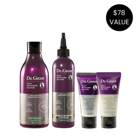 Dr. Groot Thicken & Smooth at Home and on the Go Bundle, Hair Thickening Shampoo, Miracle in Shower Treatment, Mini Hair Thickening Set