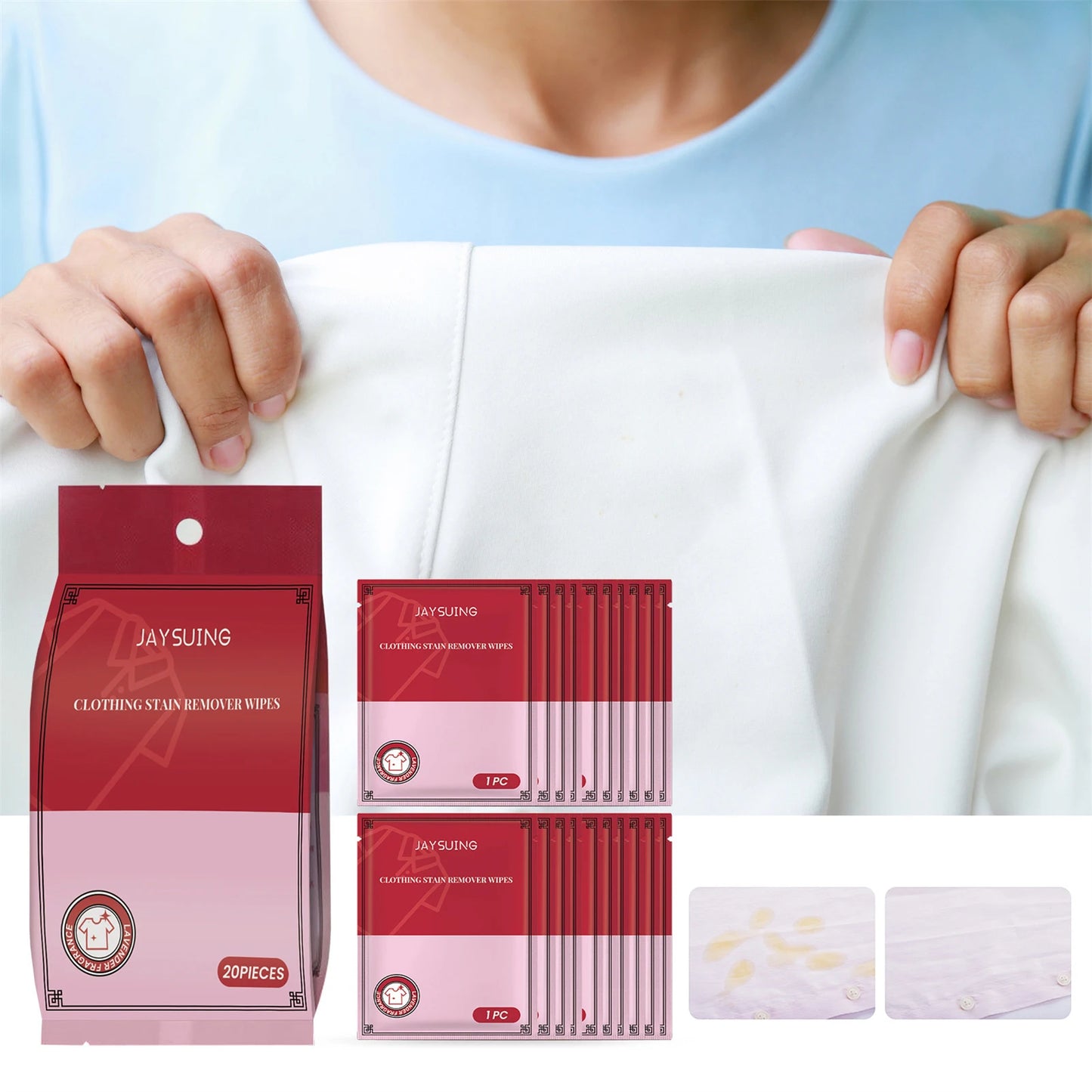 20/40/100/200Pcs Clothing Wipes Jacket Shirt Blouse Color Protection Stain Removal Wet Wipes Multifunction Clothes Cleaner