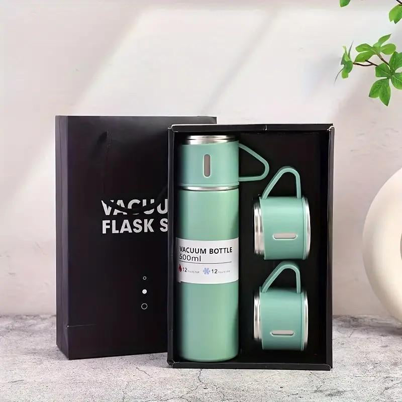 1Set Thermal Mug 500Ml/16.9Oz, Stainless Steel Vacuum Insulated Bottle with Cup for Coffee Hot Drink and Cold Drink, Water Flask Back to School