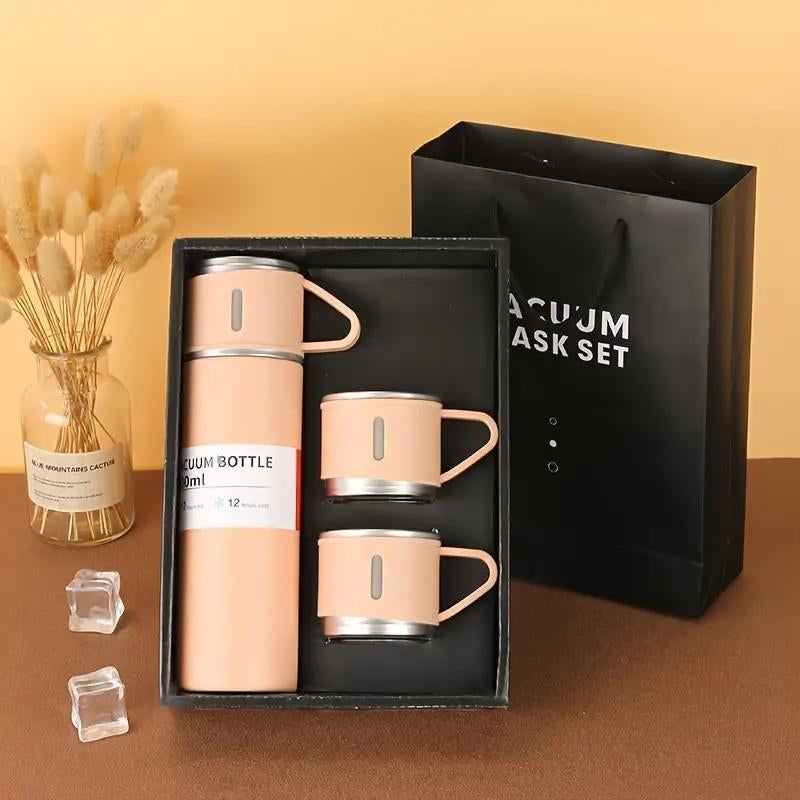 1Set Thermal Mug 500Ml/16.9Oz, Stainless Steel Vacuum Insulated Bottle with Cup for Coffee Hot Drink and Cold Drink, Water Flask Back to School