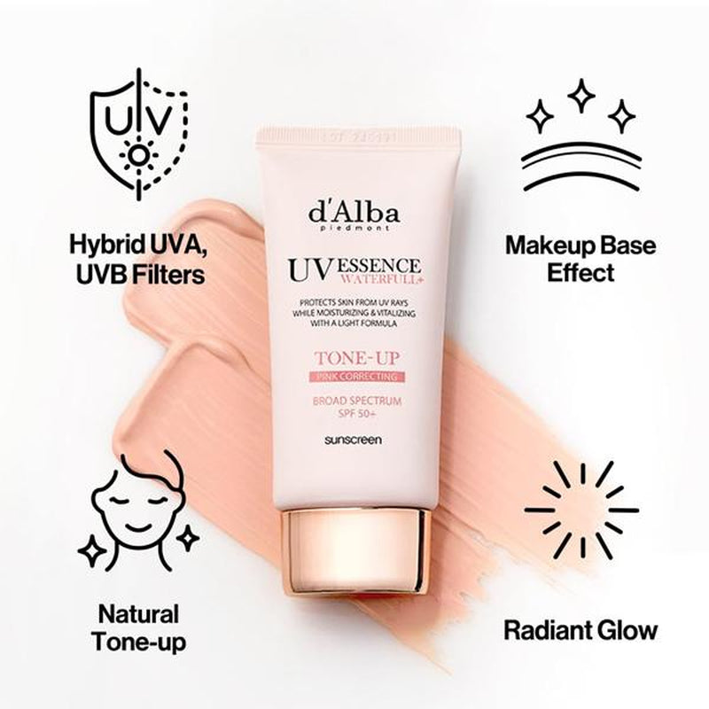 [OFFICIAL D'Alba] White Truffle Waterfull Tone up Sunscreen Serum - SPF 50+ Hydrating Korean Facial Sun Cream (1.69 Fl Oz) Lightweight Moisturizer