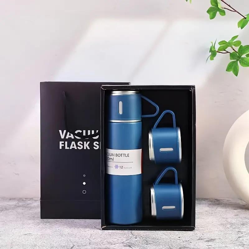 1Set Thermal Mug 500Ml/16.9Oz, Stainless Steel Vacuum Insulated Bottle with Cup for Coffee Hot Drink and Cold Drink, Water Flask Back to School